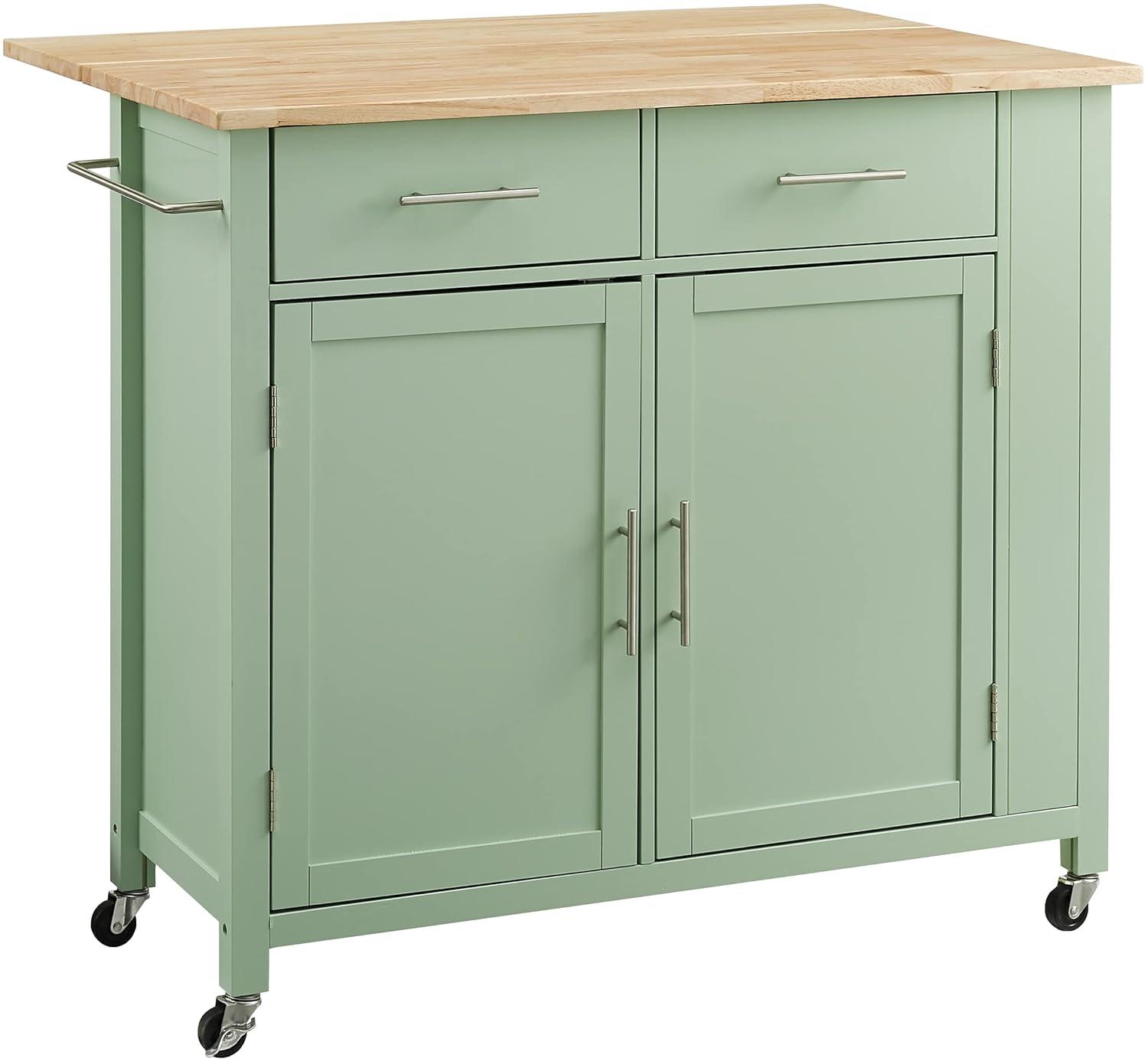 Savannah Wood Top Drop Leaf Kitchen Island/Cart Mint - Crosley: Adjustable Shelves, Spice Rack, Caster Wheels