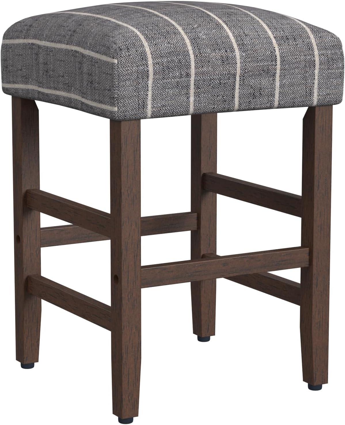 Midnight Gray Woven Stripe Backless Wood Counter Stool