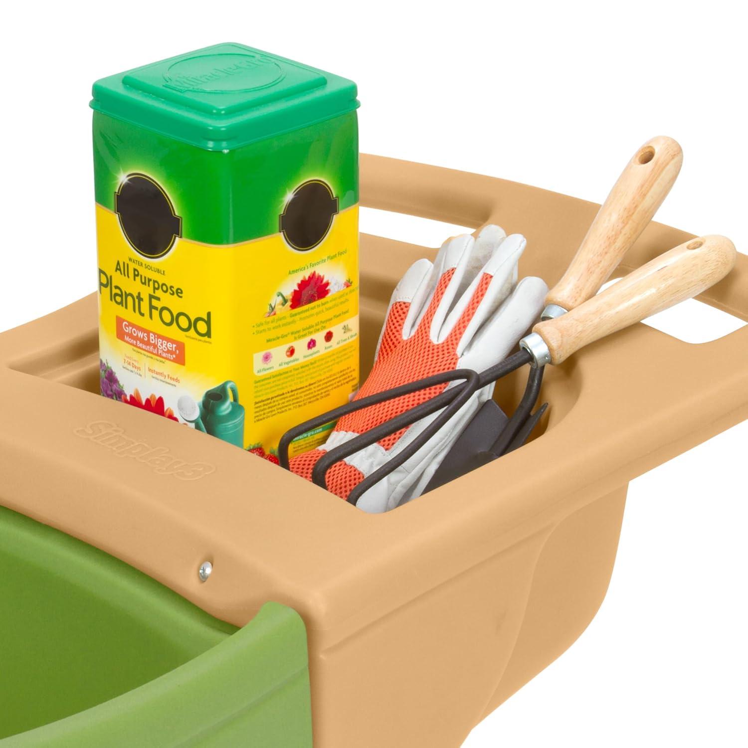 Simplay3 Easy Haul Durable Wheelbarrow with Garden Tool Storage Tray - Large Easy Turn Wheels - Gray - Made in USA