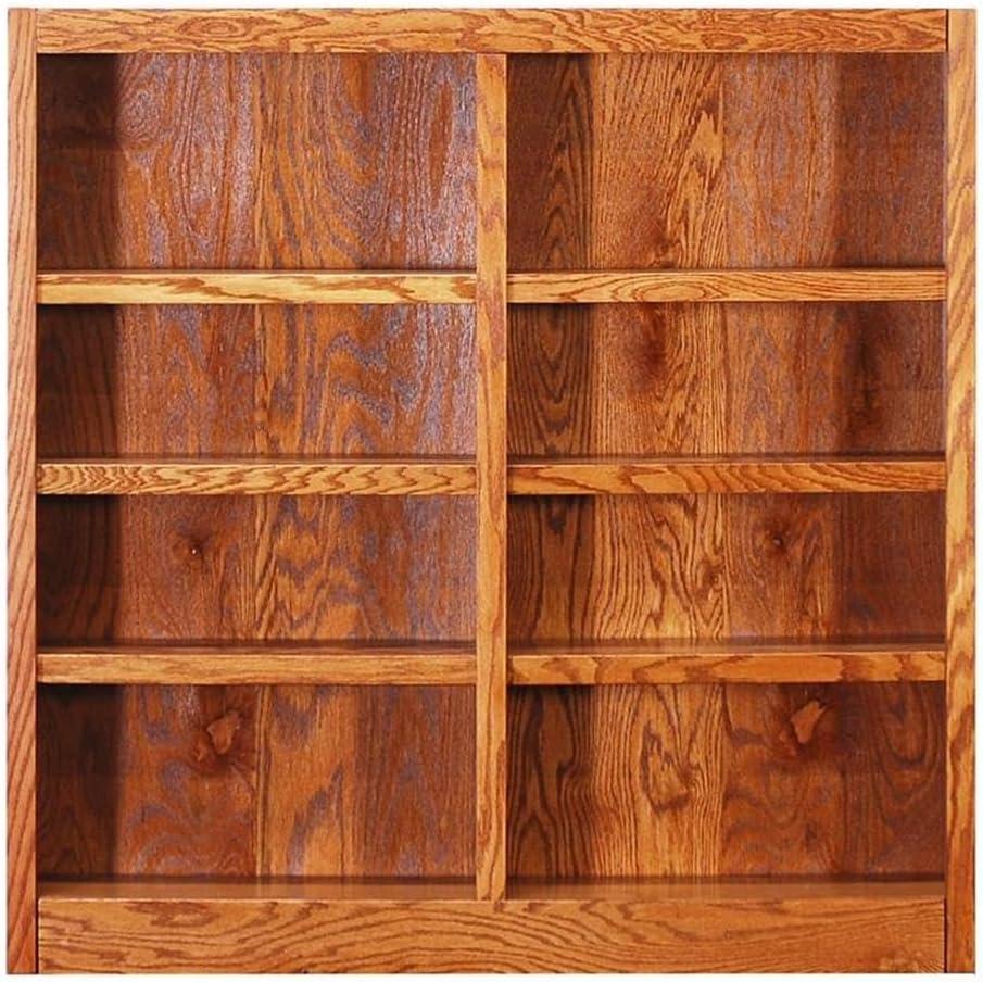 Concepts in Wood 8 Shelf Double Wide Wood Bookcase, 48 inch Tall - Oak Finish