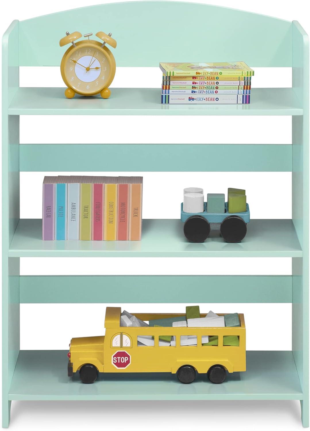 Mint Green Wooden Kids Bookshelf with Three Shelves