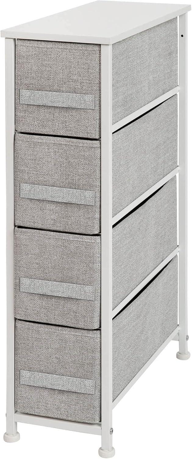 Malone 4 Drawer Vertical Slim Storage Dresser-Wood Top & Fabric Pull Drawers