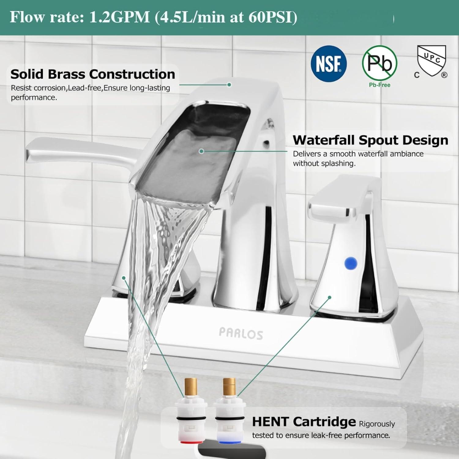 Doris Waterfall Centerset 2-handle Bathroom Faucet with Drain Assembly