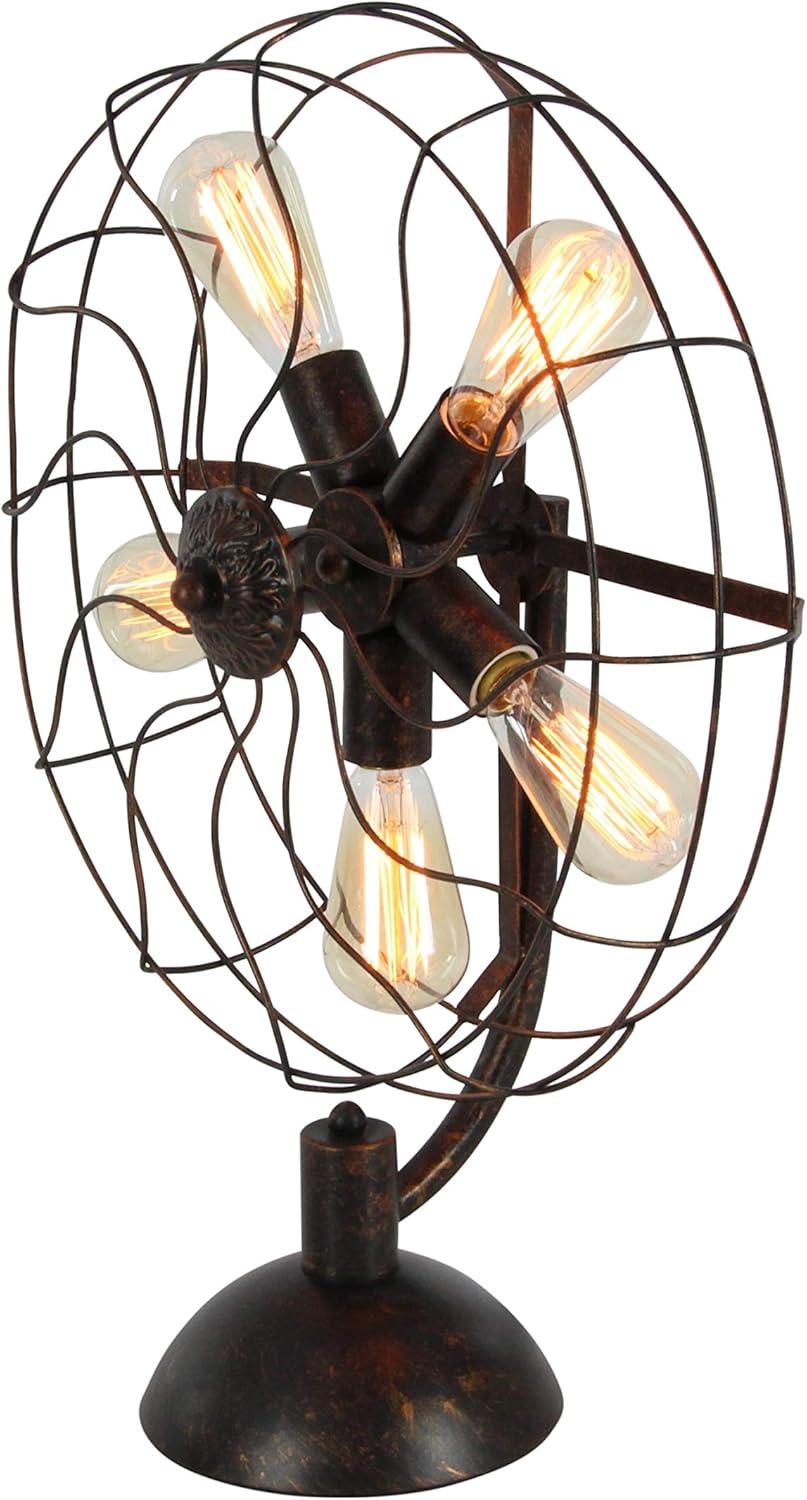 DecMode 24" 5 Light Vintage Fan Bronze Accent Lamp with Black Metal Shade
