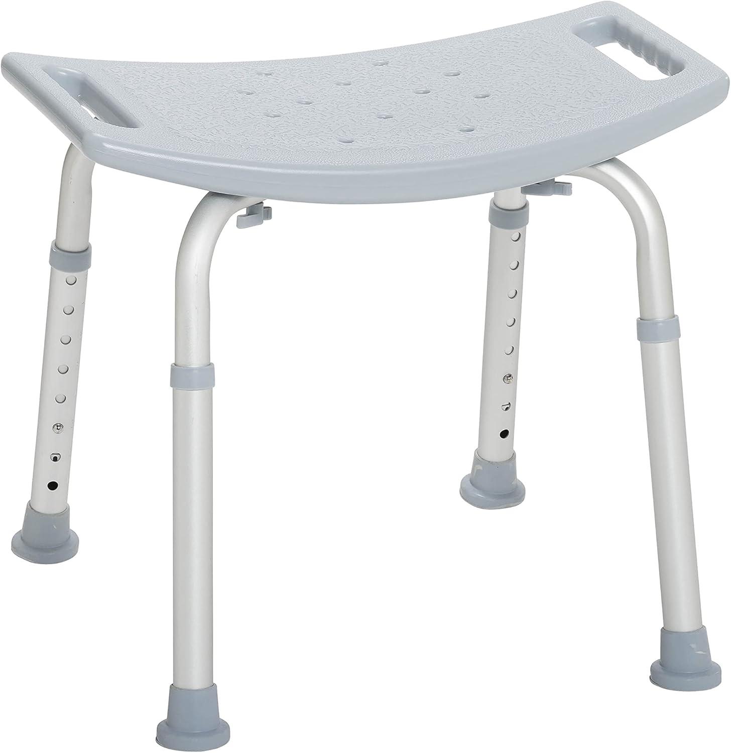 Adjustable Gray Aluminum Shower Stool with Suction Feet