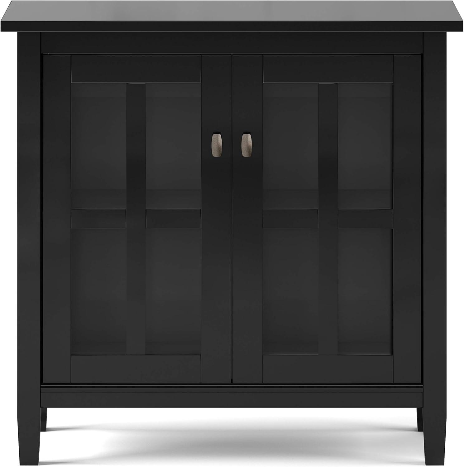 Simpli Home Warm Shaker Wood 32" Transitional Low Cabinet in Black