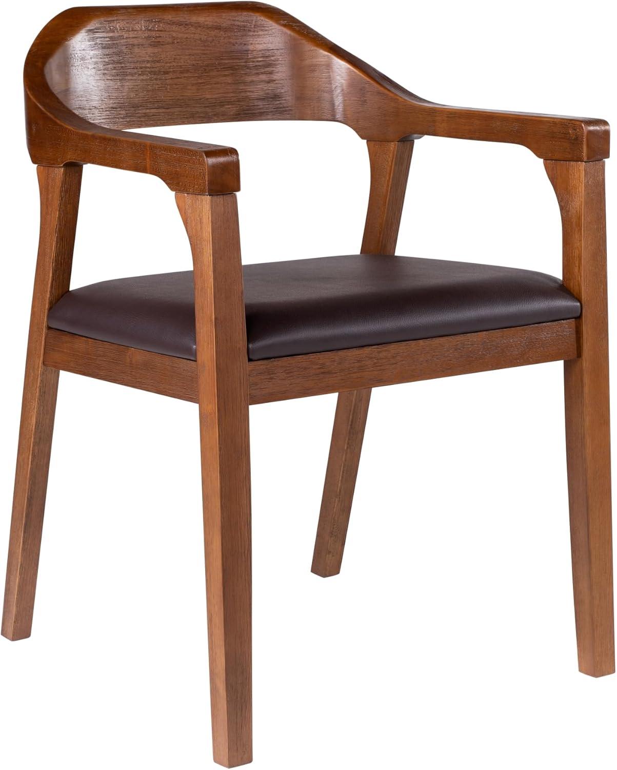 Boraam Rasmus Dining Armchair Chestnut: Upholstered Faux Leather, Mid-Century Modern Style, Wood Frame