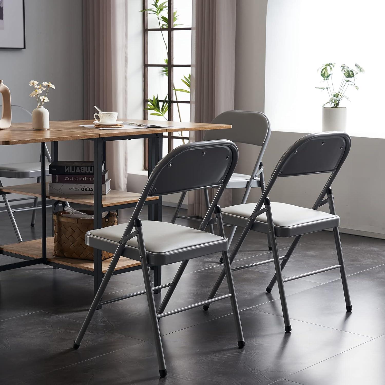 6 Pack Gray Folding Chairs with Padded Cushion and Back for Outside Portable Stackable Commercial Foldable Chairs with Steel Frame for Events Office Wedding Party, 330lbs Capacity