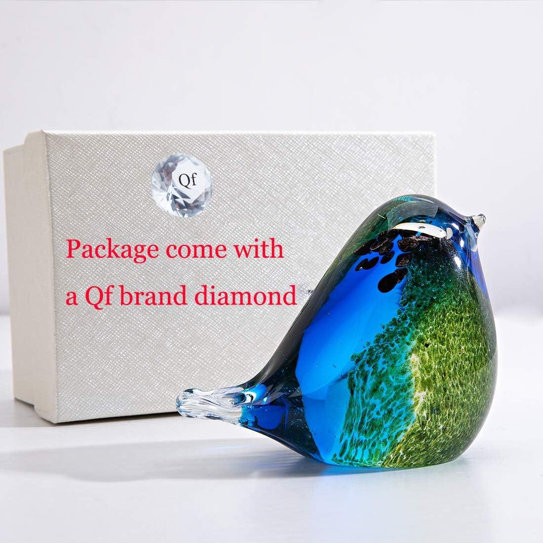 Qf Glass Bird Handmade Blown Glass Figurine Christmas, Birthday Gift Decorative Ornaments for Home Blue and Green Paper Weight