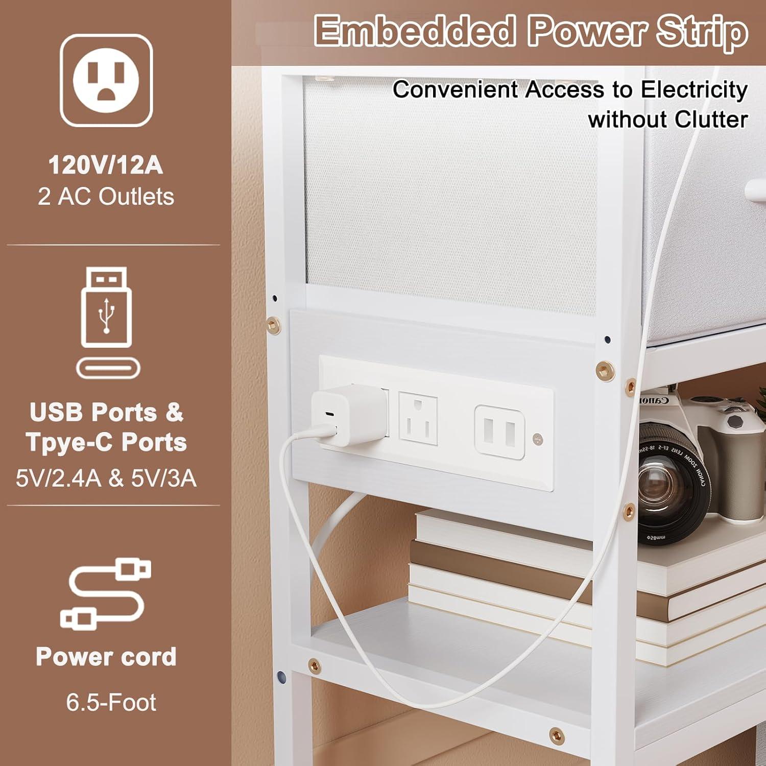 39.5 inch Entryway Table with Power Outlets, Console Table Sofa Table with 3 Drawers and 2-Tier Shelves, Entry Table for Hallway, Foyer, Living Room, White