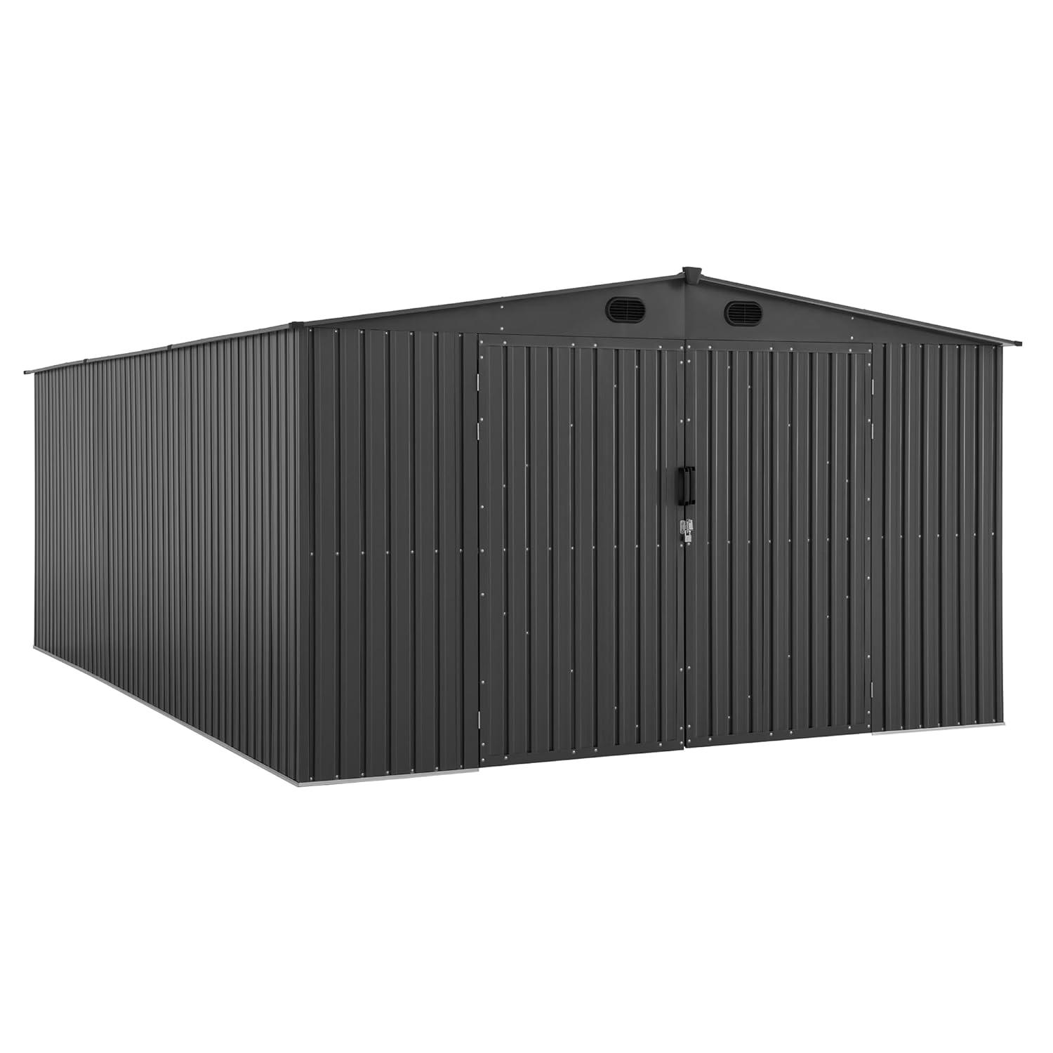 Sunjoy Sunjoy Outdoor Storage Shed 13 x 20 ft. Carport, Patio Metal Utility Large Storage Shed Garage with 2 Doors and 4 Vents, for Car, Truck, Bike, Garbage Can, Tool, Lawnmower
