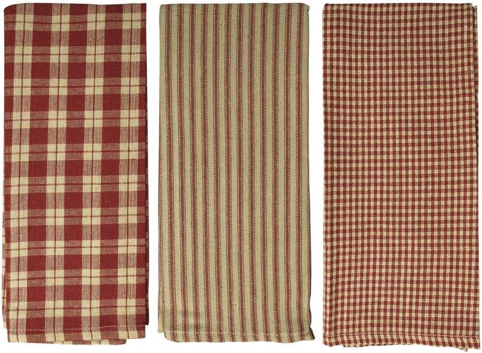 Burgundy Kitchen Towels Set Striped Buffalo Checked Plaid Dish Towels 100% Cotton