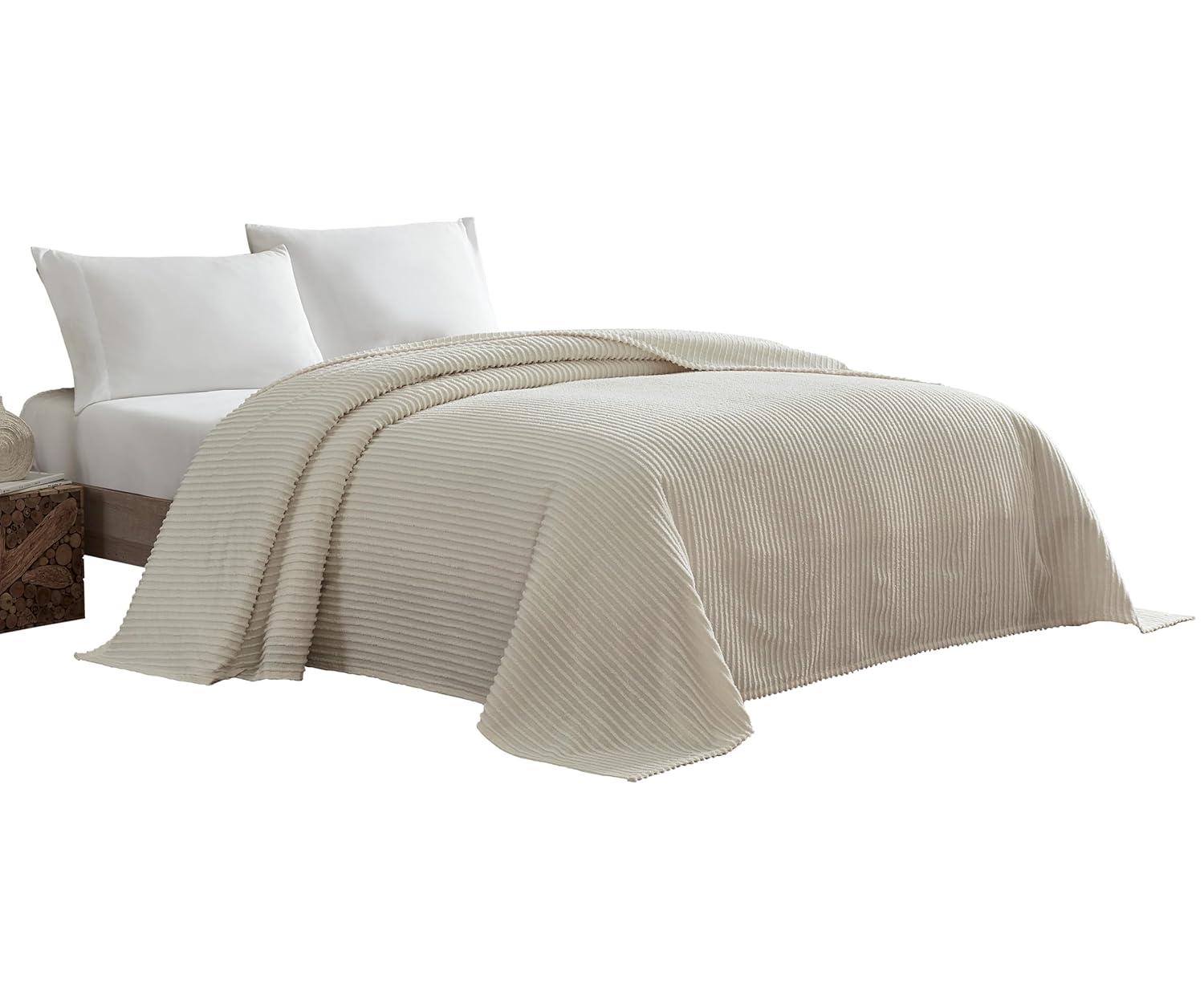 Beatrice Home Fashons Channel Chenille Bedspread Queen Ivory