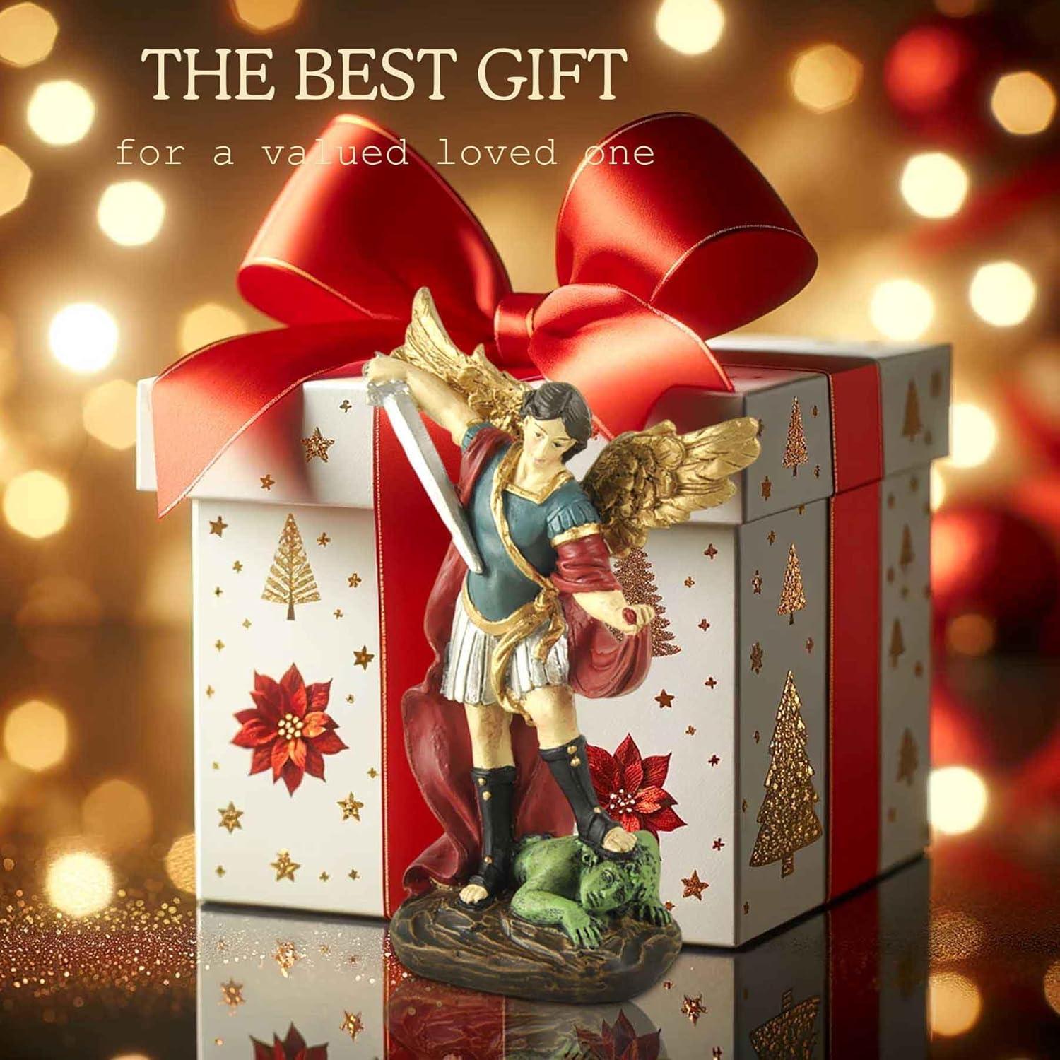 San Miguel Archangel Statue - Saint Michael Statue Miguel Archangel Statue Defeated Lucifer Tramples Demon Statue, Religious Collectible Angel Sculpture, 5.31 Inch