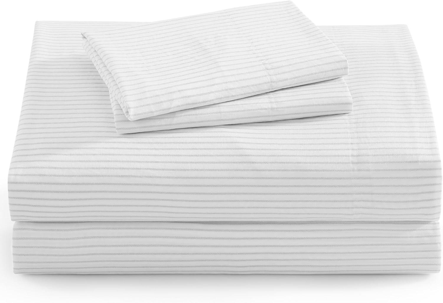 Casa Platino Standard Pillow Cases Set of 2 – Pre-Washed Soft & Breathable Pillowcases - Brushed Microfiber Pillow Covers - Easy Care - Standard Size Pillow Cases - 20x30 Inches, Ticking Stripe Silver