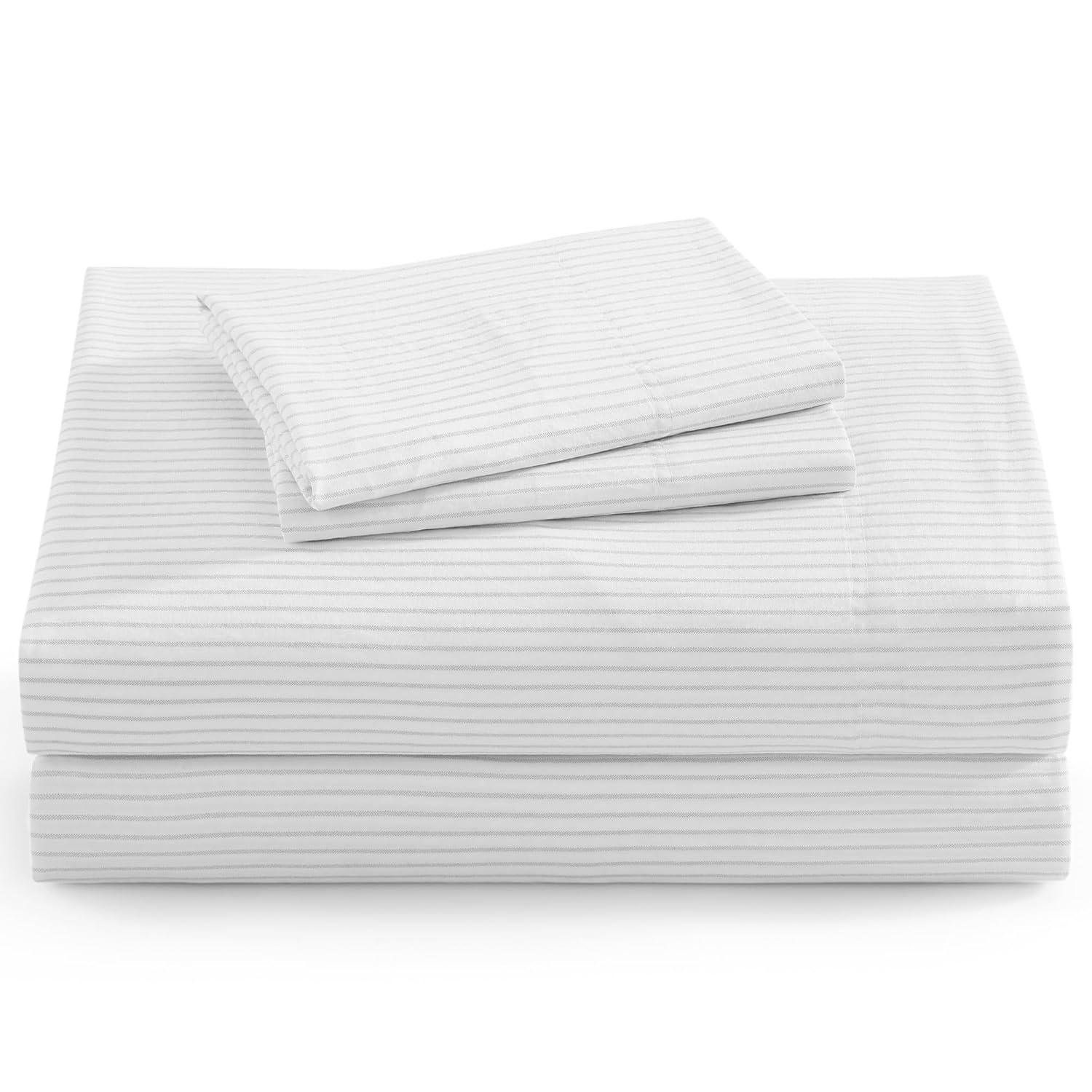 Casa Platino Standard Pillow Cases Set of 2 – Pre-Washed Soft & Breathable Pillowcases - Brushed Microfiber Pillow Covers - Easy Care - Standard Size Pillow Cases - 20x30 Inches, Ticking Stripe Silver