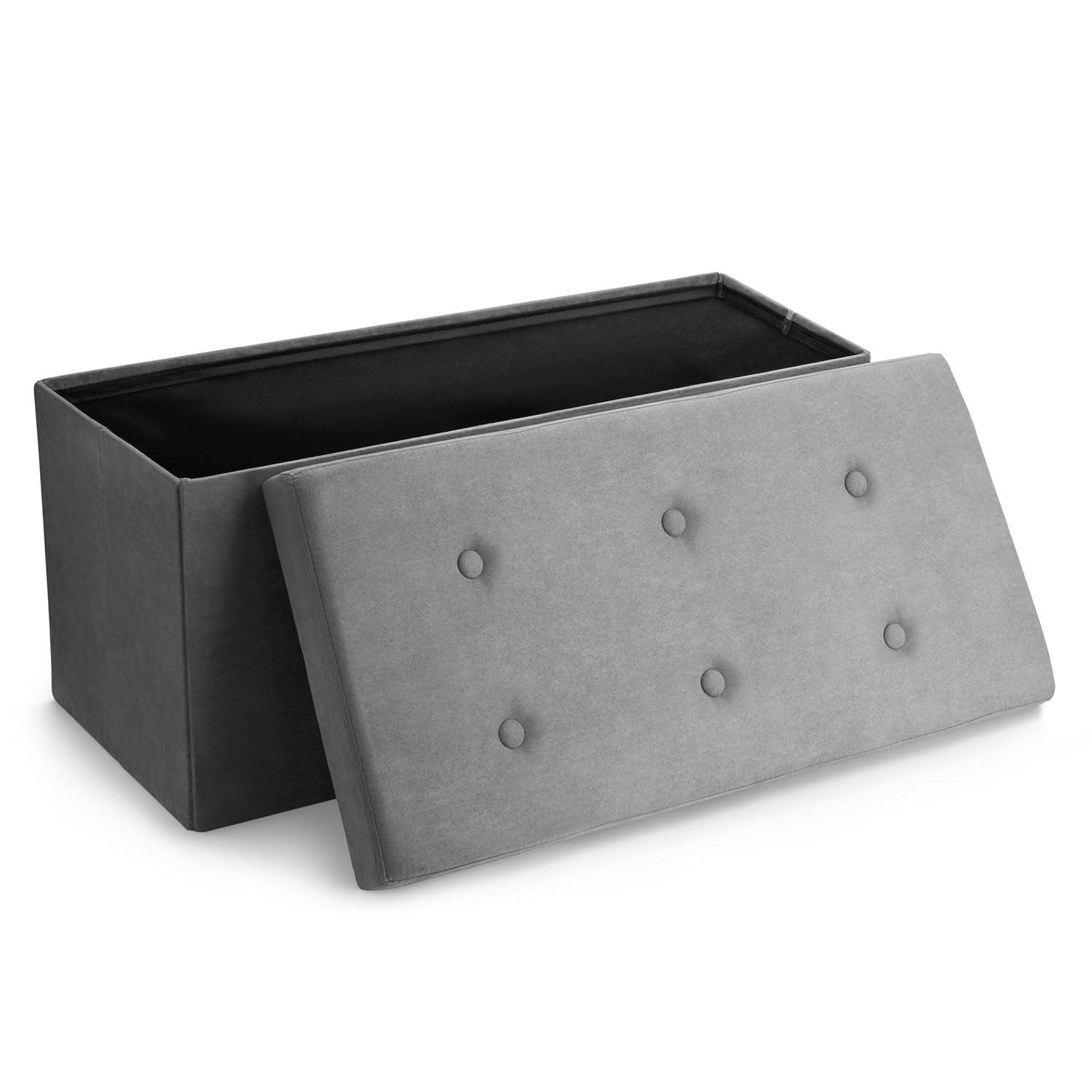 Sorbus Faux Suede Storage Ottoman Cube - Seat & Declutter! Plush cushion, hidden storage, lightweight & portable. Folds flat (Gray)