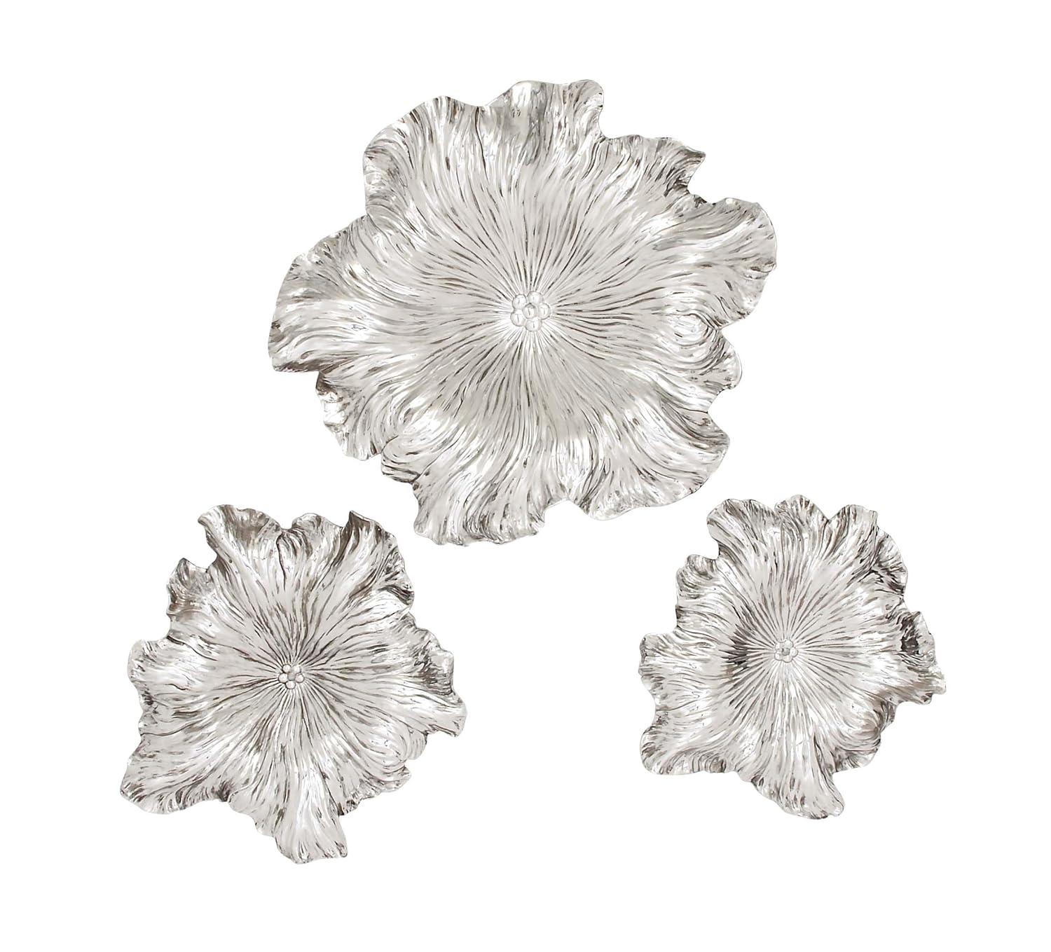 DecMode Silver Polystone 3D Floral Wall Decor (3 Count)