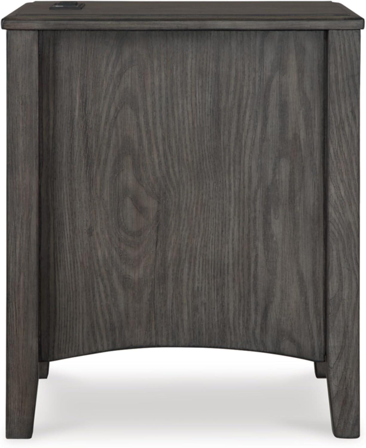 Gray Wood Rectangular End Table with Storage and USB Ports