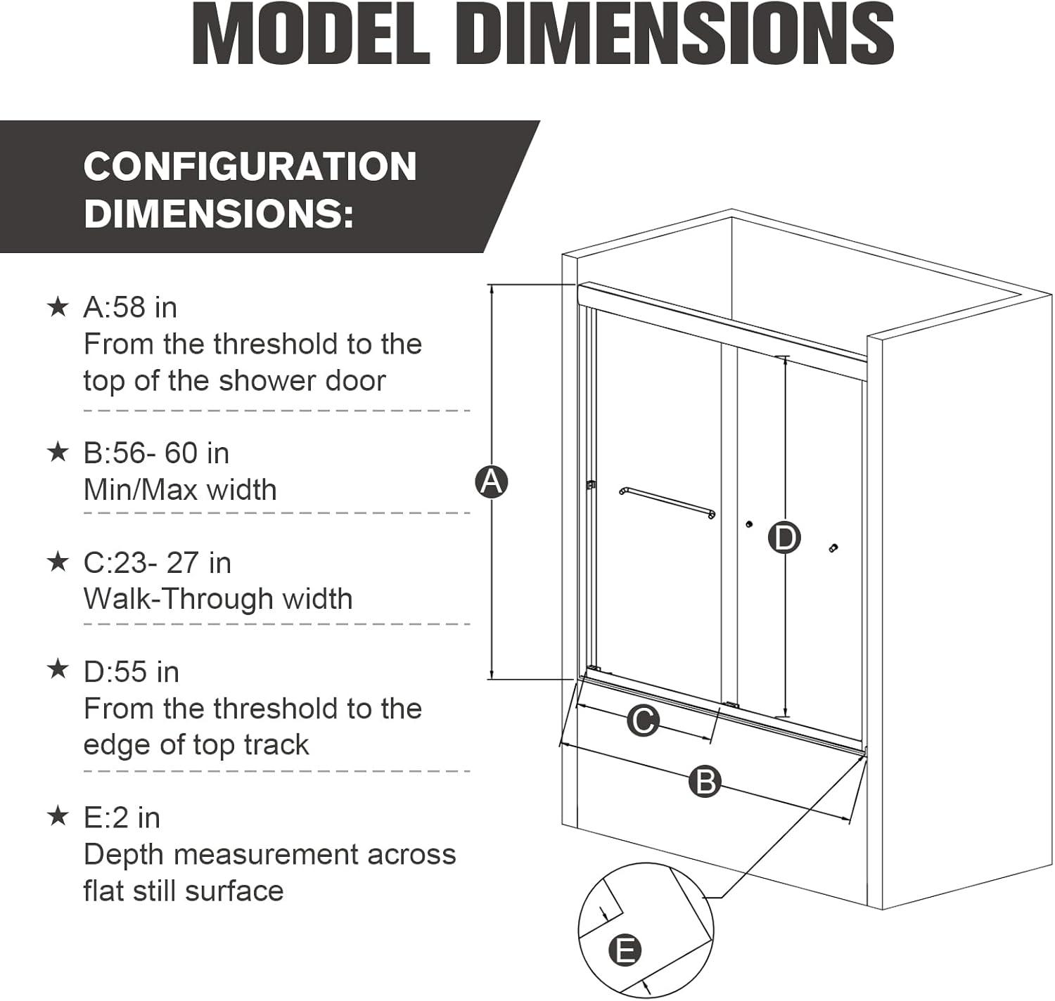 56 - 60 in. W x 58 in. H Semi-Frameless Sliding Bathtub Door in Finish with Clear SGCC Tempered Glass