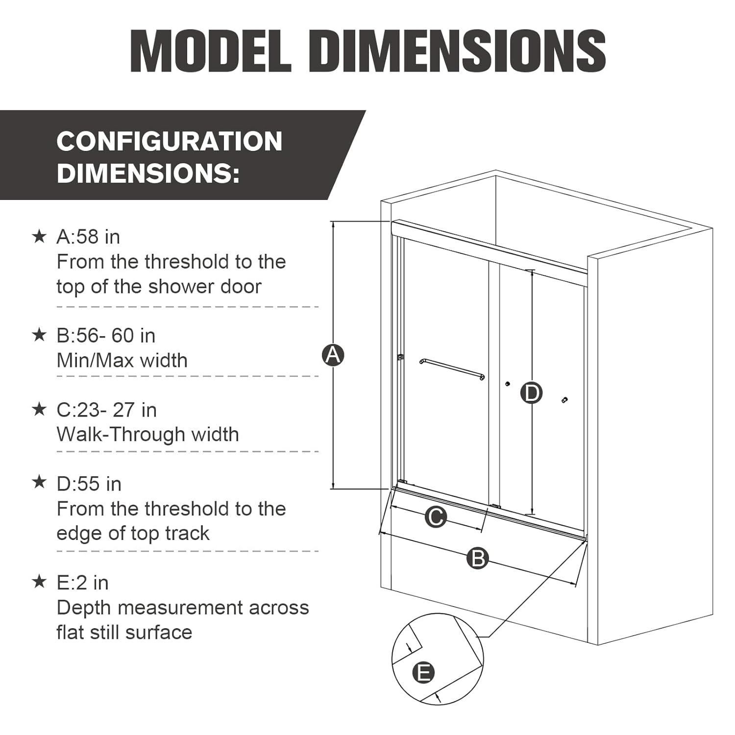 56 - 60 in. W x 58 in. H Semi-Frameless Sliding Bathtub Door in Finish with Clear SGCC Tempered Glass