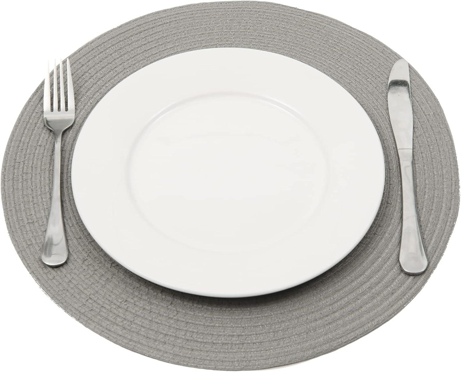 Light Gray Round Fabric Braided Placemats Set of 6