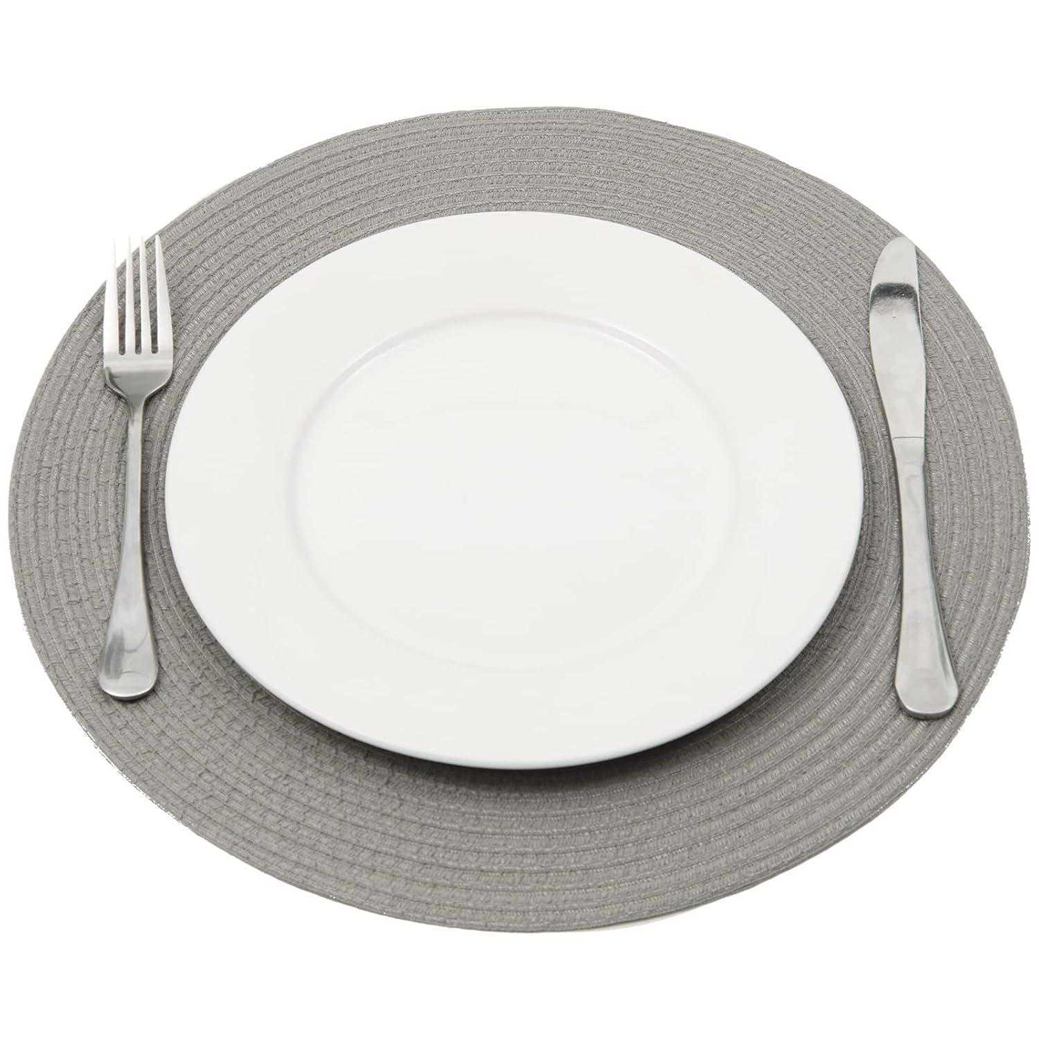 Light Gray Round Fabric Braided Placemats Set of 6