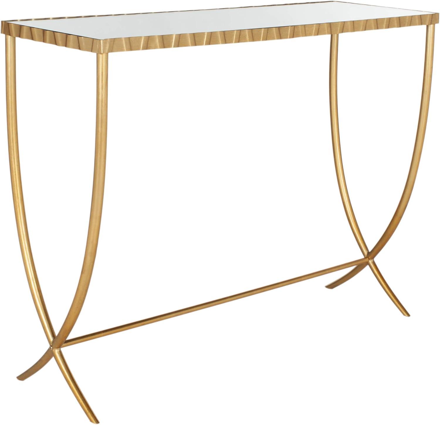 Gold Mirrored Glass Rectangular Console Table