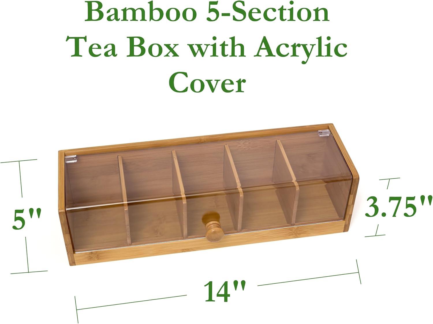 Lipper Bamboo 5-section Tea Box With Acrylic Cover