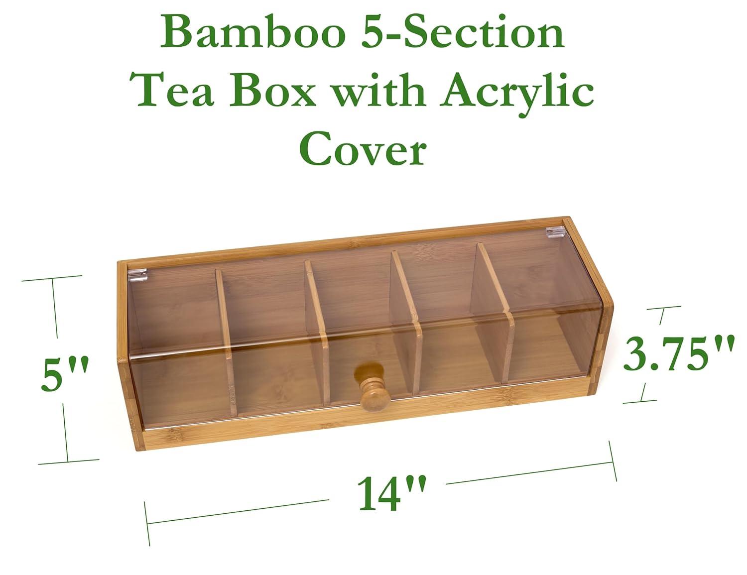 Lipper Bamboo 5-section Tea Box With Acrylic Cover