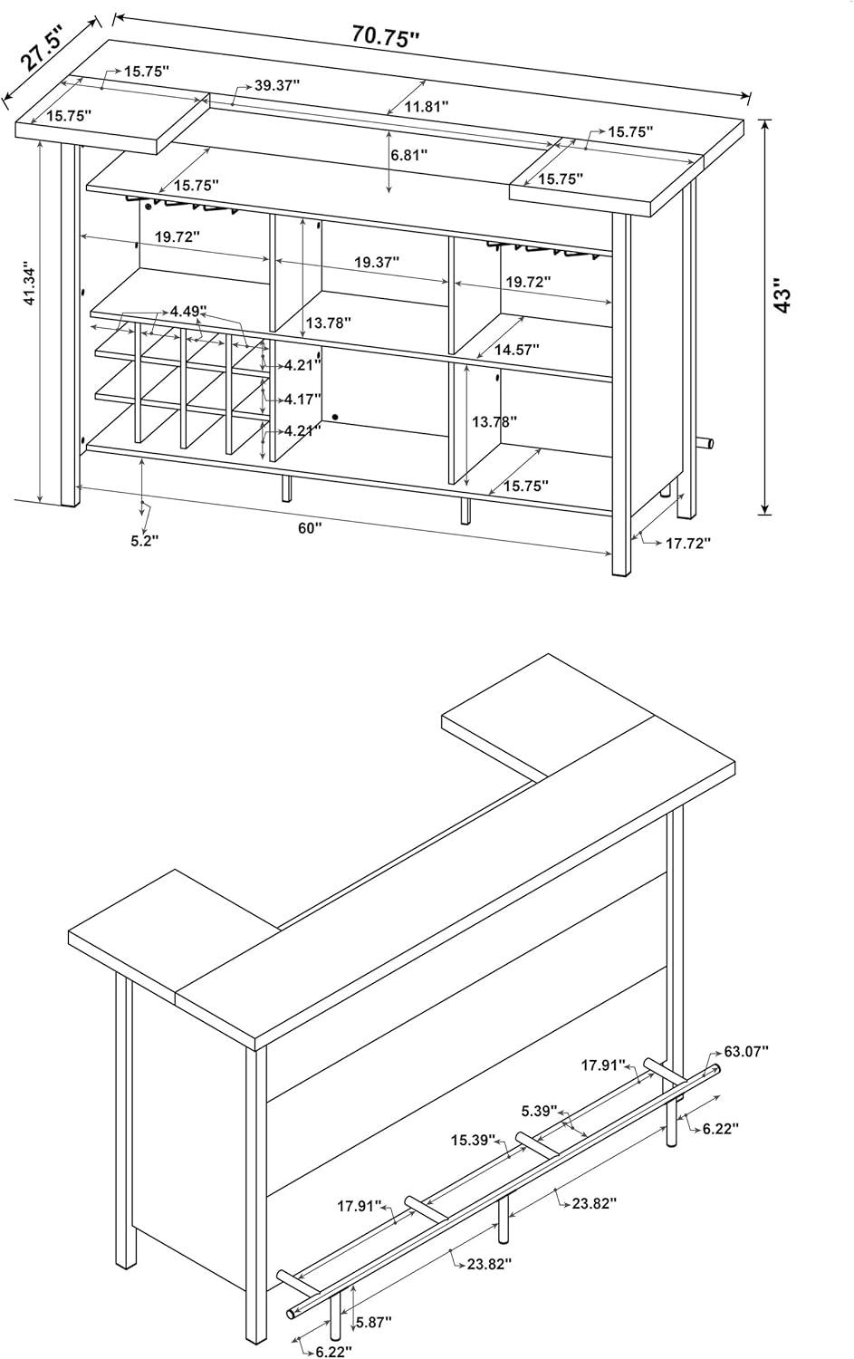 Coaster Company Bar Cabinets with Footrest, Wood Gray