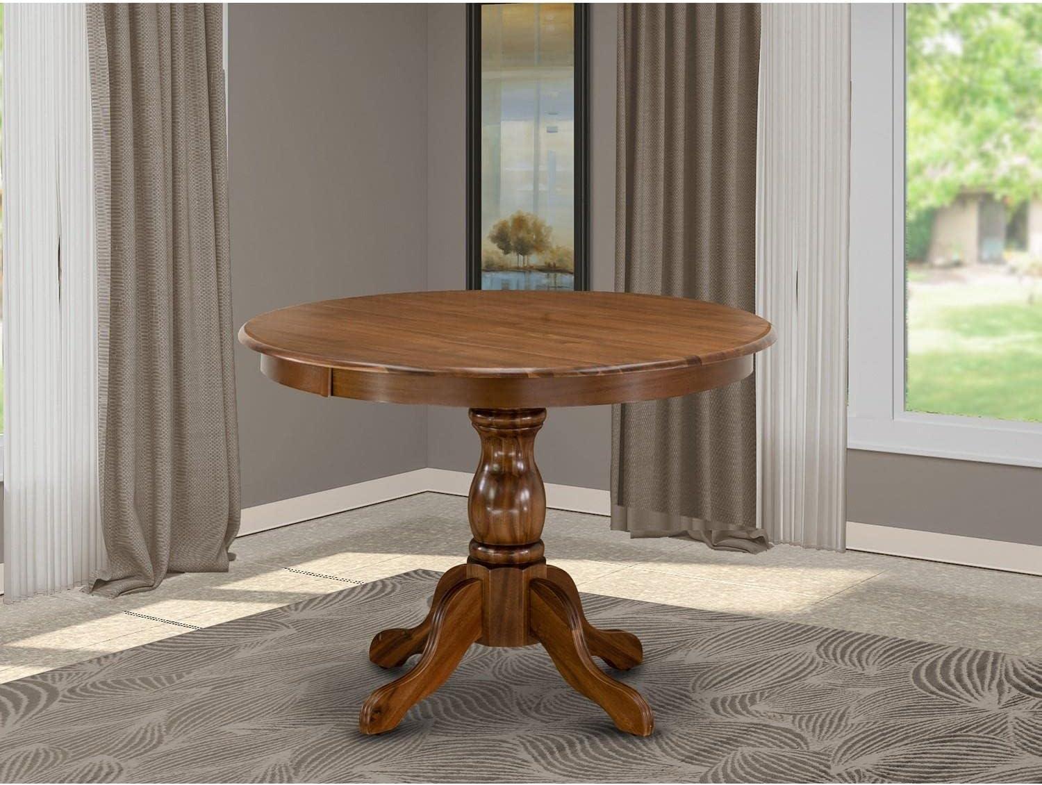 Mid-Century Modern Round Walnut Wood Dining Table, 42"