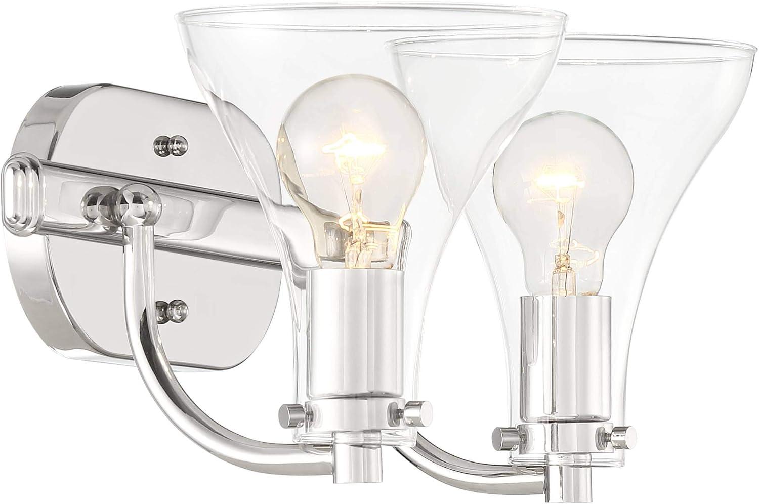 Possini Euro Design Sorren Modern Wall Light Sconce Polished Nickel Hardwire 14" 2-Light Fixture Clear Glass for Bedroom Bathroom Vanity Reading Home