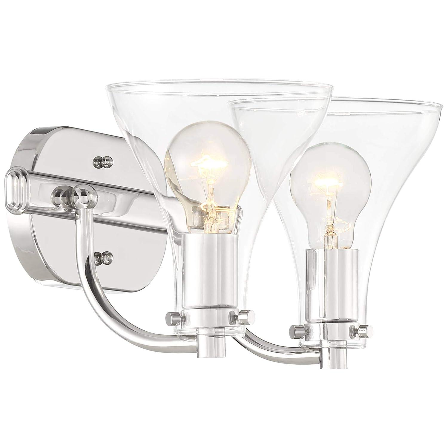 Possini Euro Design Sorren Modern Wall Light Sconce Polished Nickel Hardwire 14" 2-Light Fixture Clear Glass for Bedroom Bathroom Vanity Reading Home