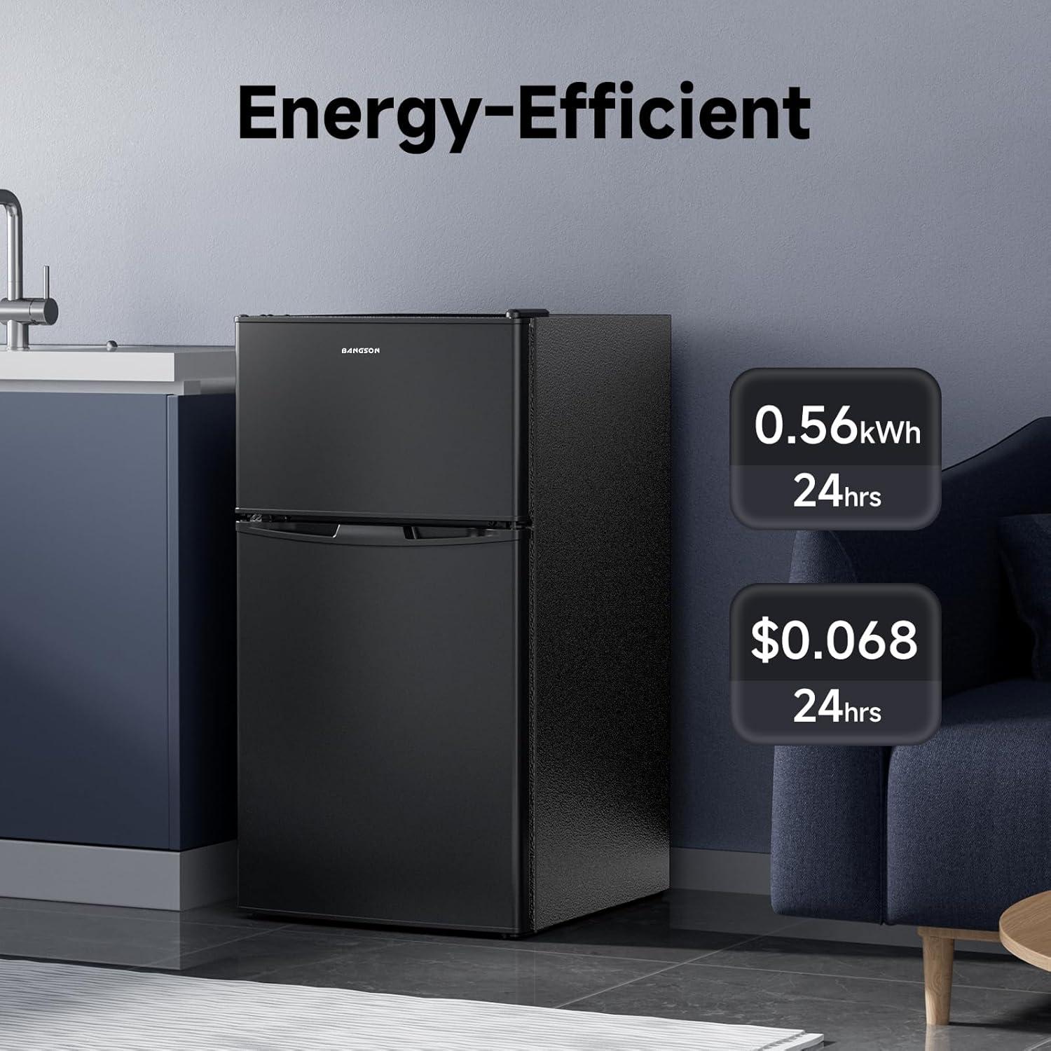 BANGSON 3.2 CU.FT, 2 Door Small Refrigerator with Freezer