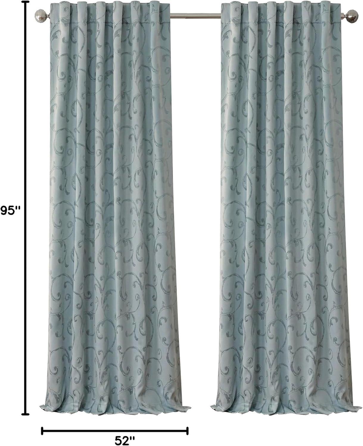 Mia Jacquard Scroll Blackout Window Curtain Panel - 52" x 95" - Blue - Elrene Home Fashions