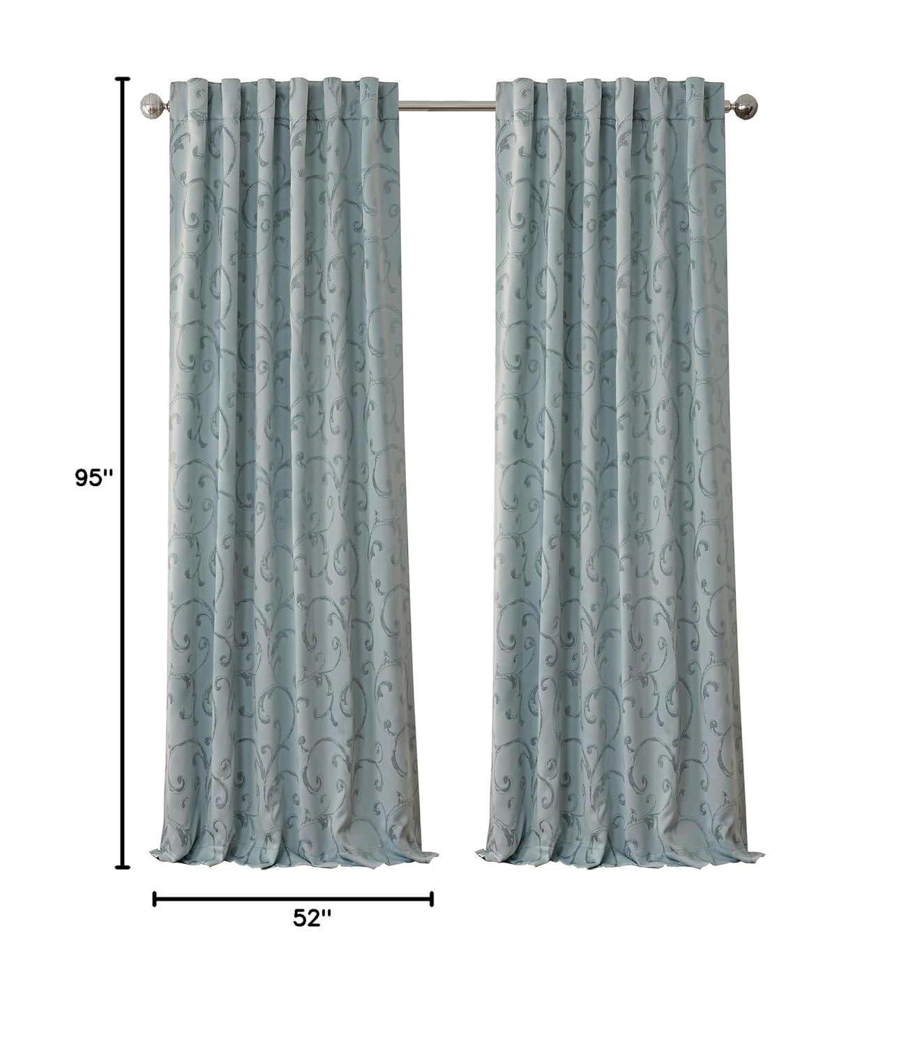 Mia Jacquard Scroll Blackout Window Curtain Panel - 52" x 95" - Blue - Elrene Home Fashions