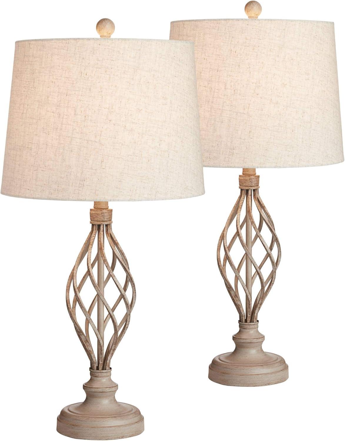 Franklin Iron Works Annie Modern Coastal Table Lamps 28" Tall Set of 2 Weathered Sand Iron Cream Tapered Drum Shade for Bedroom Living Room Bedside