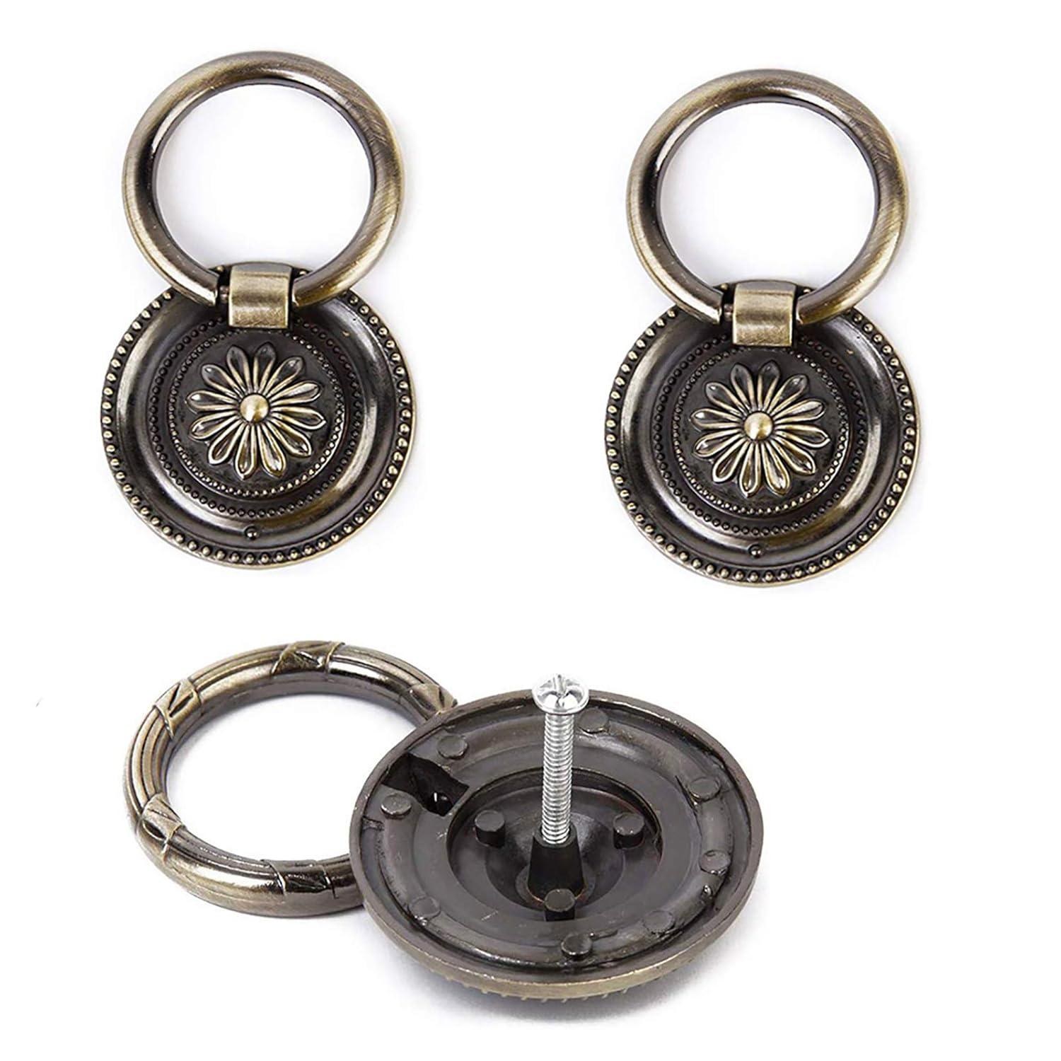 YankMooM Antique Drawer Pulls Bronze Dresser Pull Rings Round Drawer Handles Vintage Cabinet Knob 1.77 Inch for Nightstand Cupboard Cabinet(6 Pack)