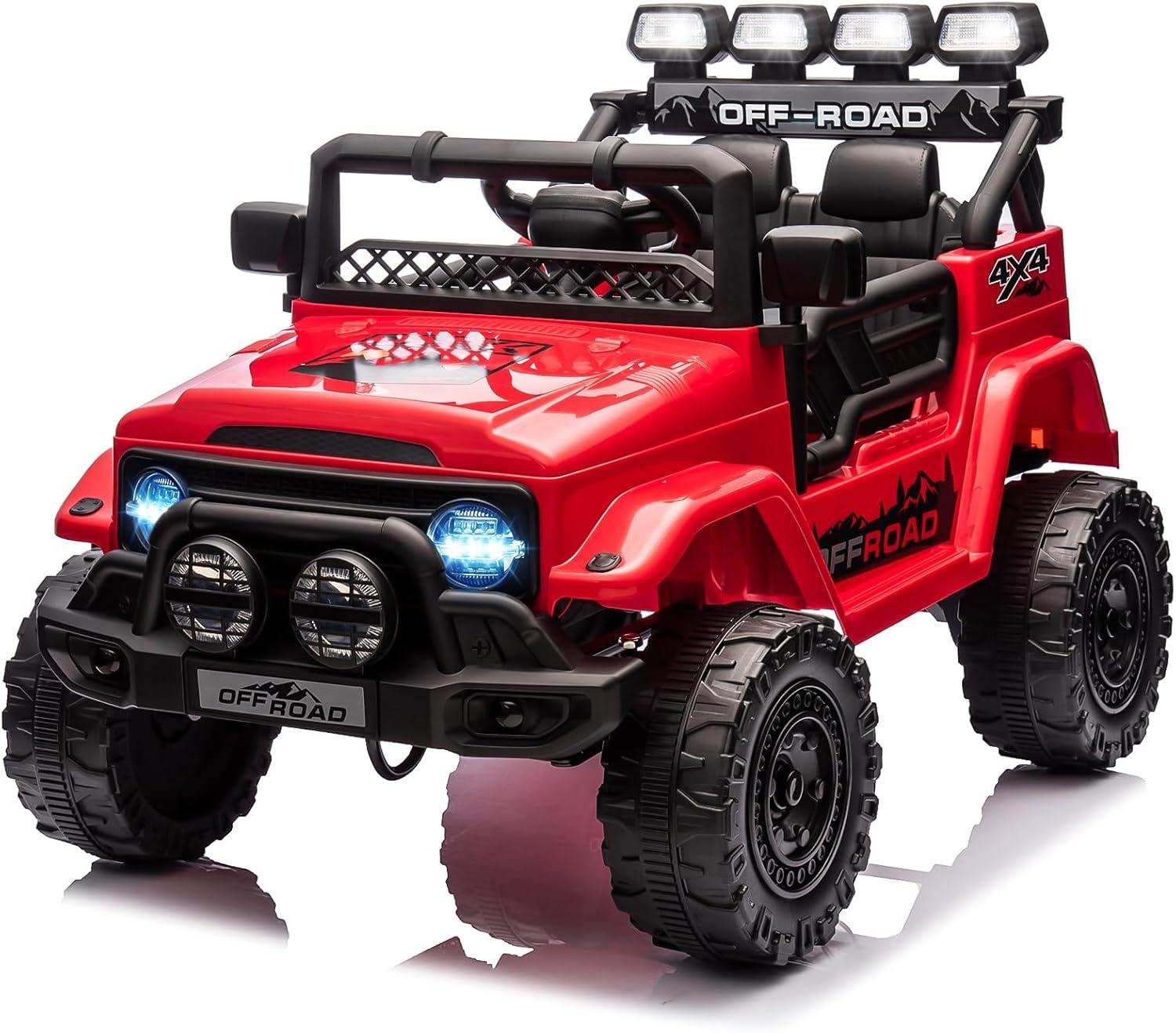 Ride On Truck Car 12V, Electric Vehicle w/Remote Control, 3 Speeds, LED Lights, Music, Spring Suspension, Ride on Car for Kids
