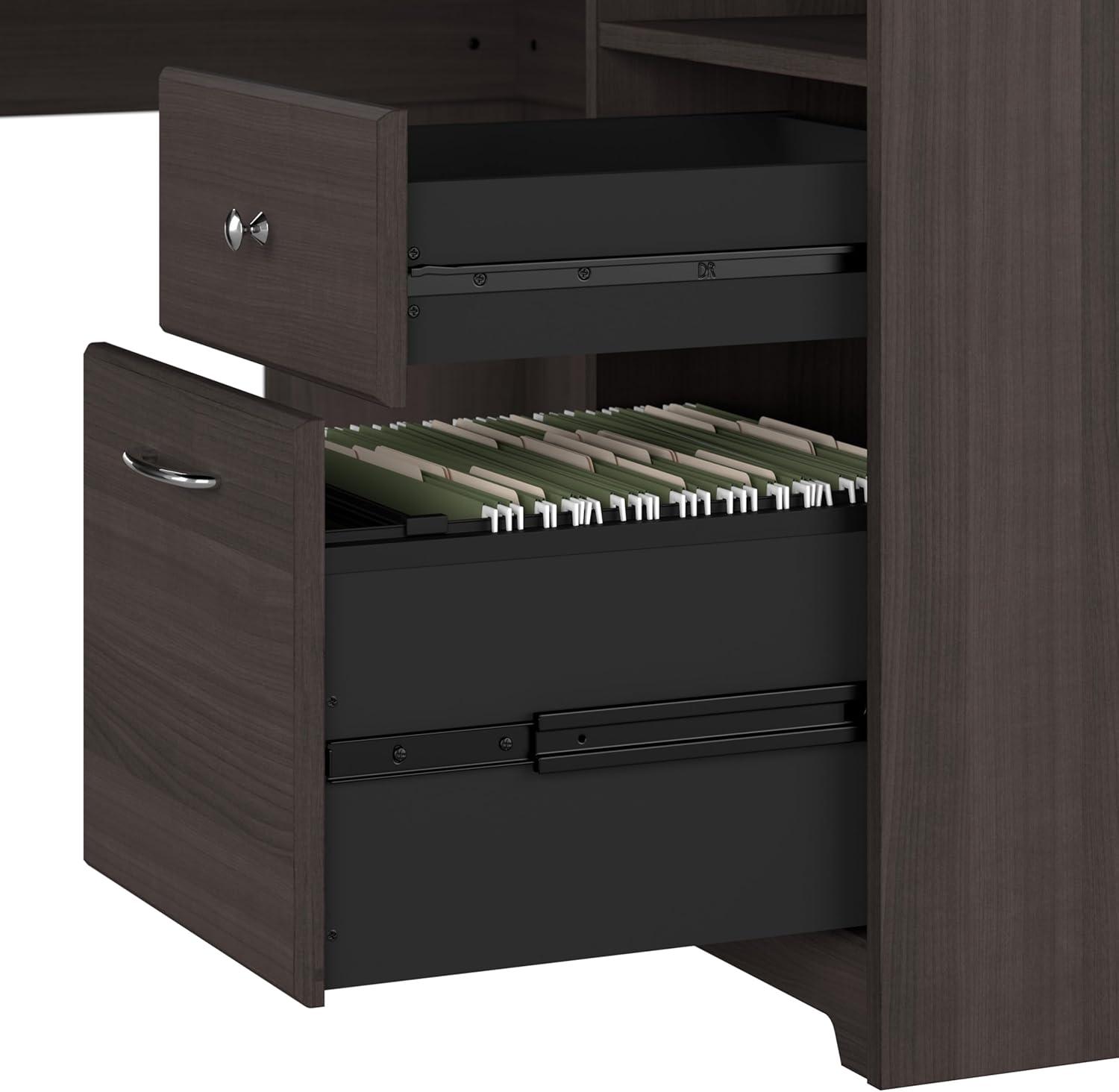 Cabot 60W L Shaped Computer Desk with Hutch Heather Gray - Bush Furniture: Executive Workstation, Storage Cabinet