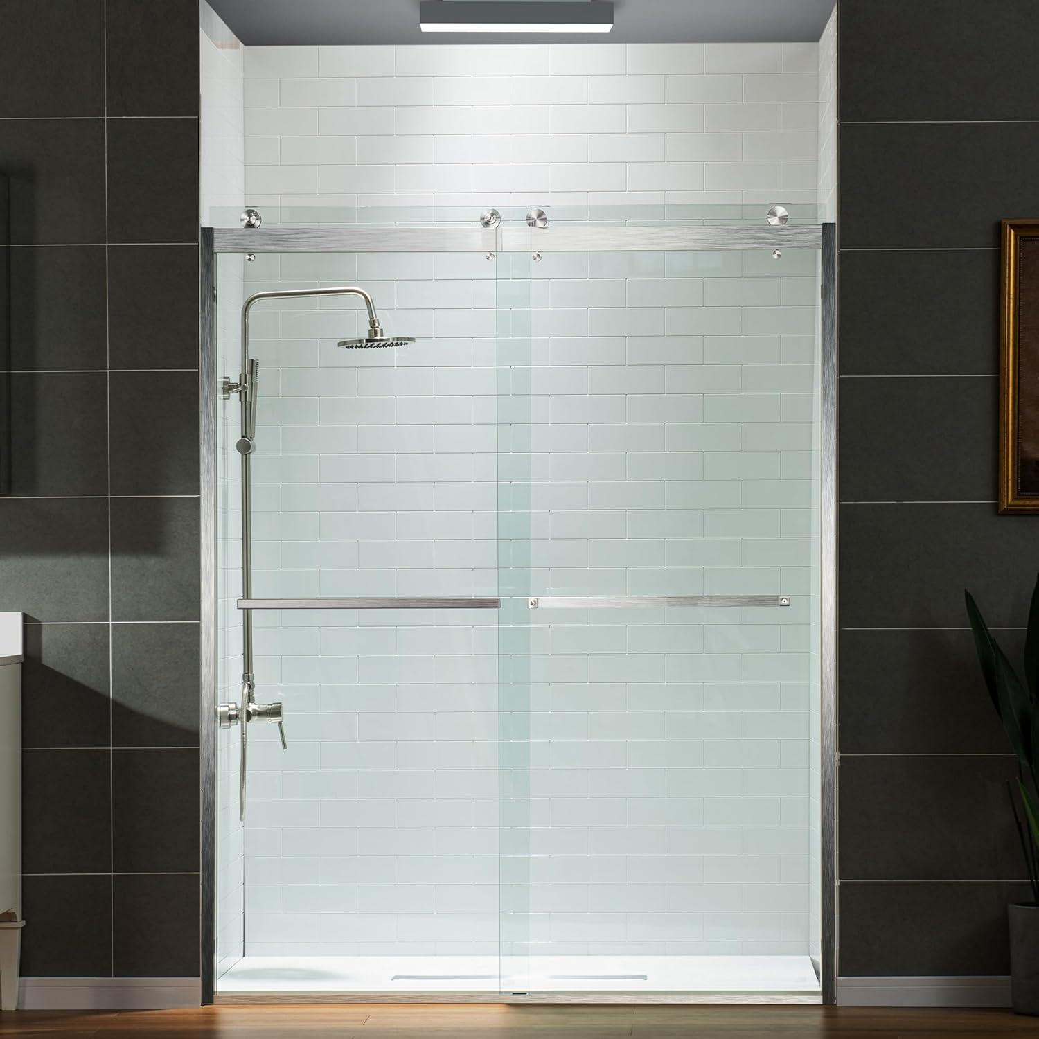 WoodBridge 56-60x76" Double Sliding Shower Door with 3/8" Thickened Upgrade Tempered Glass | Stainless Steel Hardware | Safe, Explosion-Resistant, Clear & Stylish, Sturdy & Durable  SDD6076-B
