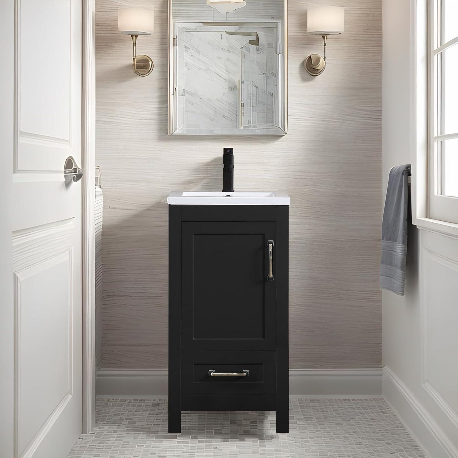 Eclife 18" Black Bathroom Vanity Set with Ceramic Sink Top, Water Saving Faucet Drain