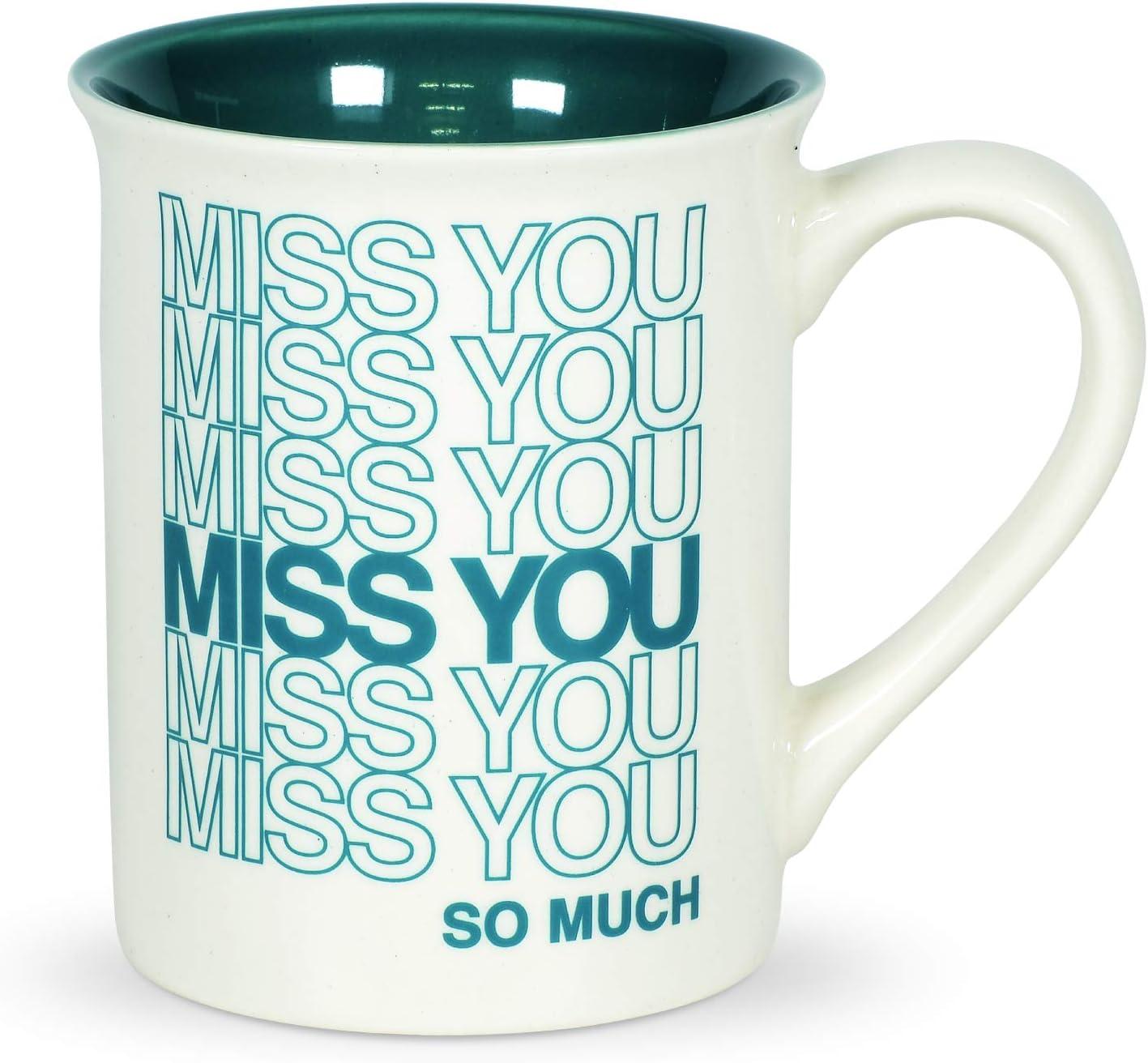 Teal and White Ceramic 'Miss You' Coffee Mug, 16 Ounce