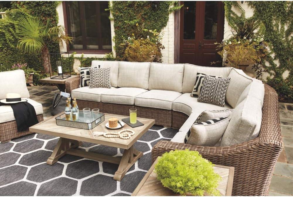 Signature Design by Ashley Beachcroft Outdoor Coffee Table - Porcelain Top with Aluminum Base - Beige