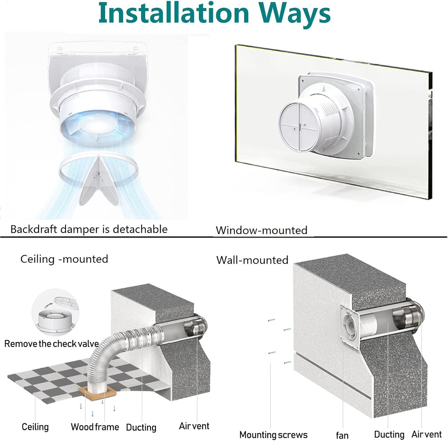 Bathroom Exhaust Fan 141 CFM 6 Inch Allvent Home Ventilation Ceiling Window and Wall Mount Vent Fan with Anti-backflow Check Valve for Kitchen Bathroom Garage(110v/18W/White)