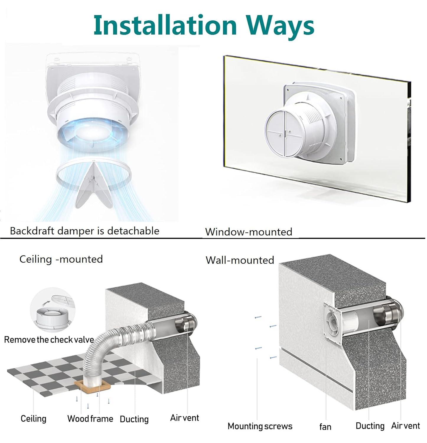 Bathroom Exhaust Fan 141 CFM 6 Inch Allvent Home Ventilation Ceiling Window and Wall Mount Vent Fan with Anti-backflow Check Valve for Kitchen Bathroom Garage(110v/18W/White)