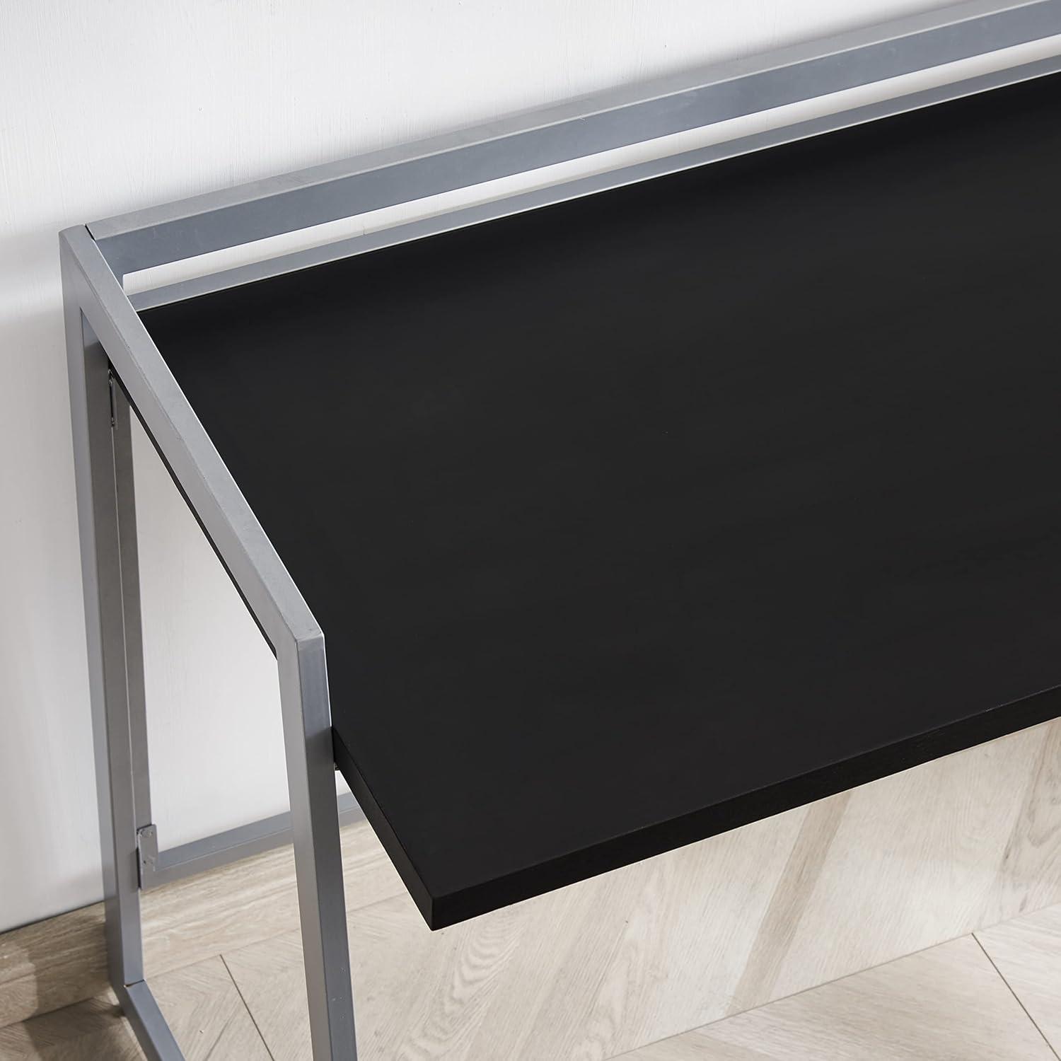 Matte Black and Nickel Foldable Writing Desk with Durable Laminate Top