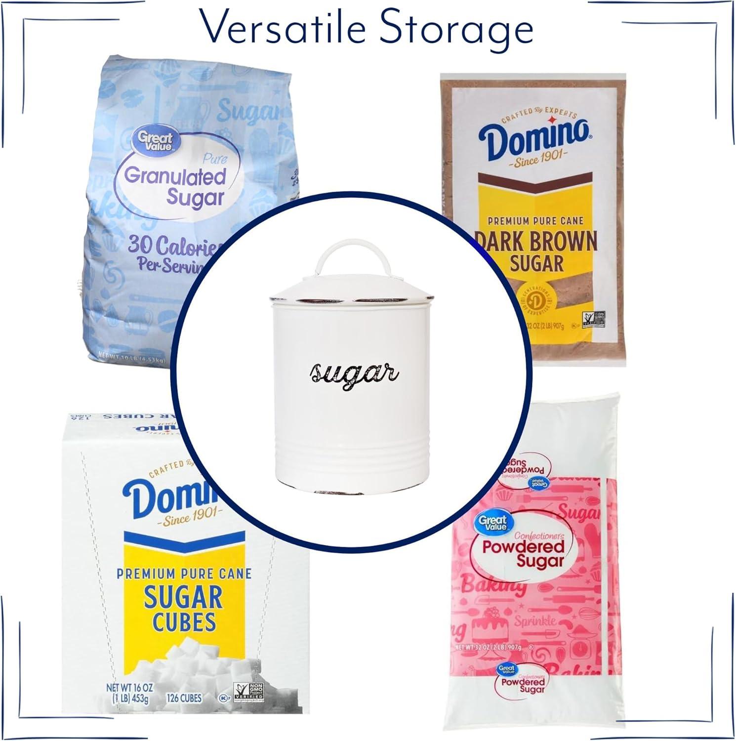 AuldHome Design Enamelware White Sugar Canister; Rustic Farmhouse Style Kitchen Storage