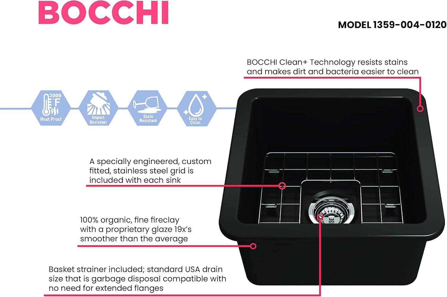 BOCCHI 18'' L Fireclay Kitchen Sink 1359-004-0120